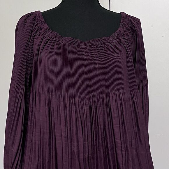 Wm's L Soft pleat Eggplant  Long Billowy Sleeves Purple Blouse Boho Femininity - Picture 2 of 8